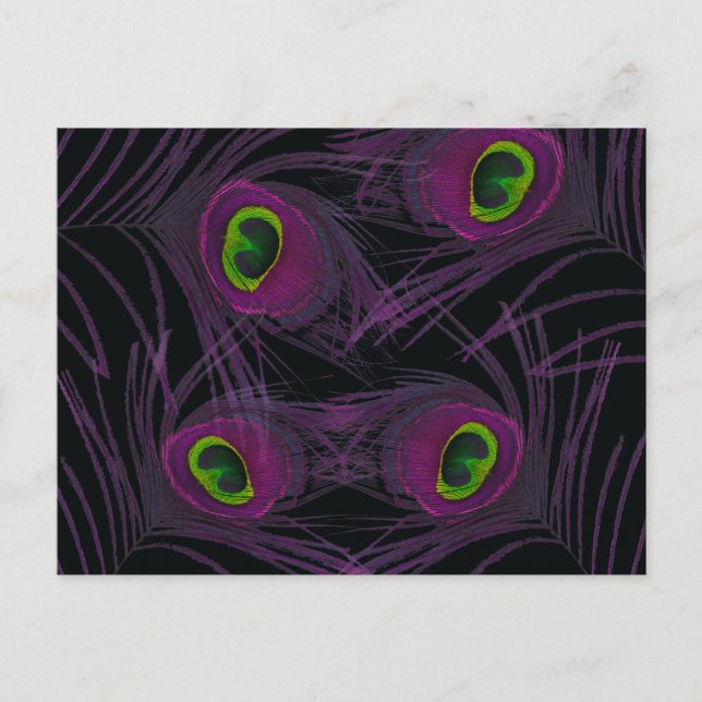 Purple & Green Peacock Feather Collage Postcard (Front)