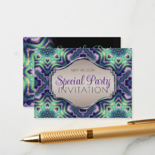 Purple Green Peacock Mandala Modern Mediaeval Enclosure Card