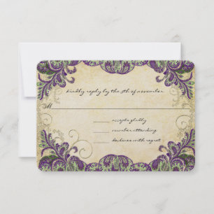 Purple & Green Peacock Wedding RSVP