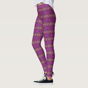 Purple Green Pink Art Deco Valentine Yoga Gym Leggings