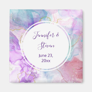 Purple, Green, Pink Flowing Colors Elegant Magnet