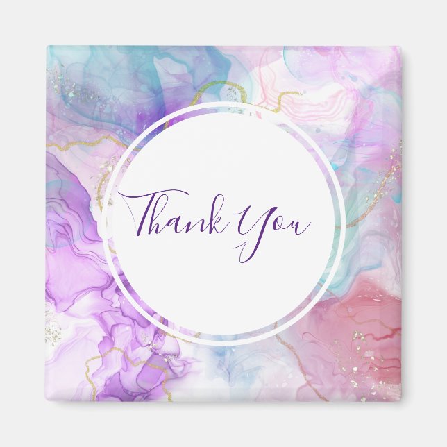 Purple, Green, Pink Flowing Colors Thank You Magnet (Front)