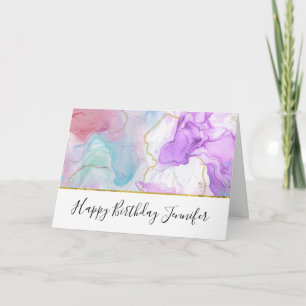 Purple, Green, Pink Flowing Colours Birthday Card