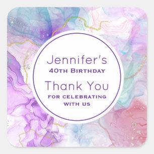 Purple, Green, Pink Flowing Colours Birthday Square Sticker