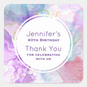 Purple, Green, Pink Flowing Colours Birthday Square Sticker