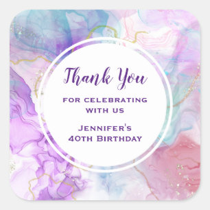 Purple, Green, Pink Flowing Colours Birthday Square Sticker