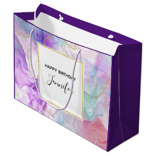 Purple, Green, Pink Flowing Colours Classy Birthda Large Gift Bag