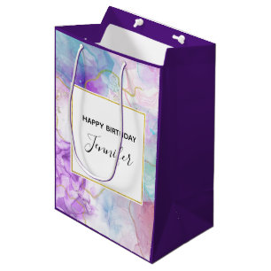 Purple, Green, Pink Flowing Colours Classy Birthda Medium Gift Bag