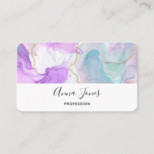 Purple, Green, Pink Flowing Colours Elegant Business Card (Front)