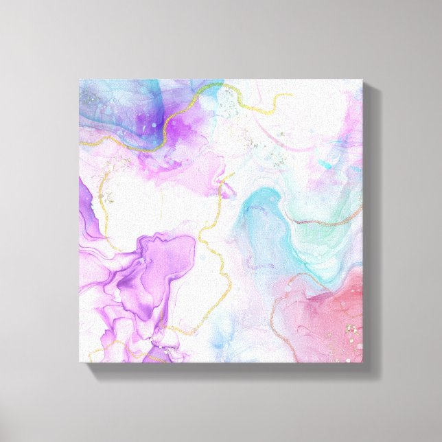 Purple, Green, Pink Flowing Colours Elegant Canvas Print (Front)