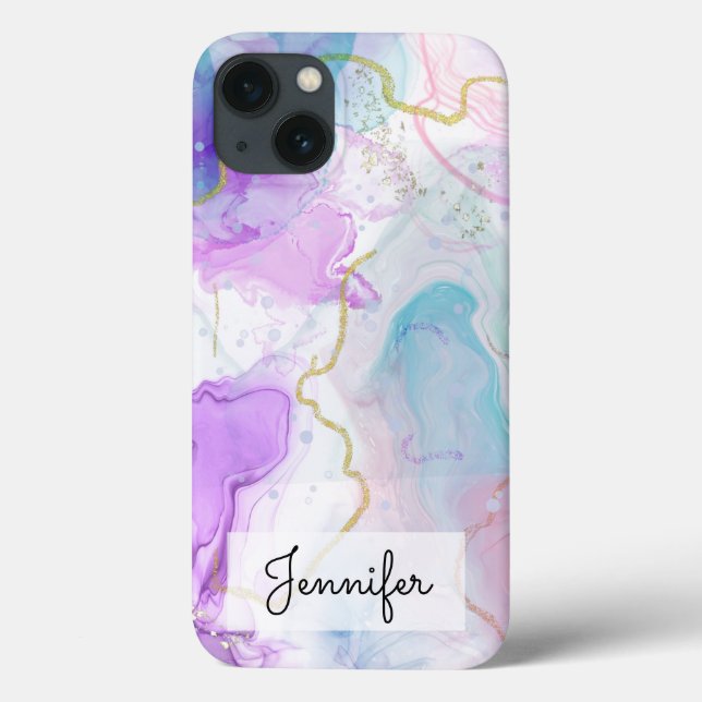 Purple, Green, Pink Flowing Colours Elegant Case-Mate iPhone Case (Back)