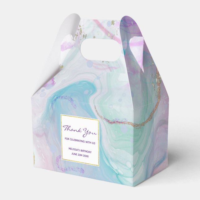 Purple, Green, Pink Flowing Colours Elegant Favour Box (Front Side)