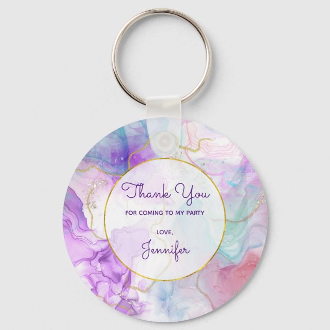 Purple, Green, Pink Flowing Colours Elegant Favour Key Ring (Front)