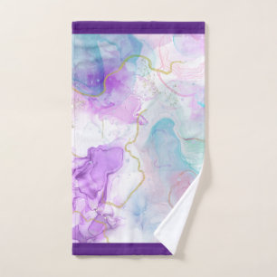 Purple, Green, Pink Flowing Colours Elegant Hand Towel