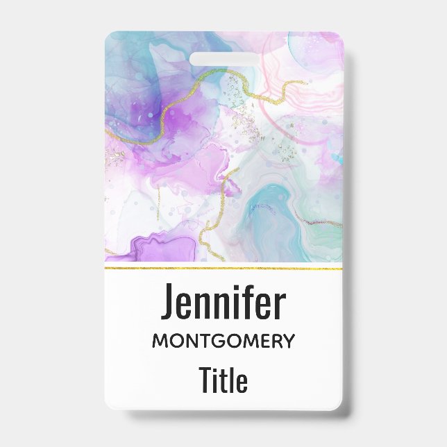 Purple, Green, Pink Flowing Colours Elegant ID Badge (Front)