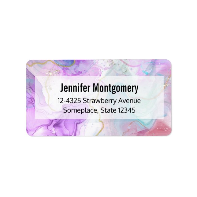 Purple, Green, Pink Flowing Colours Elegant Label (Front)