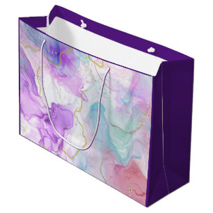 Purple, Green, Pink Flowing Colours Elegant Large Gift Bag