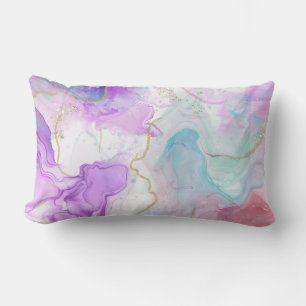  Purple, Green, Pink Flowing Colours Elegant Lumbar Cushion