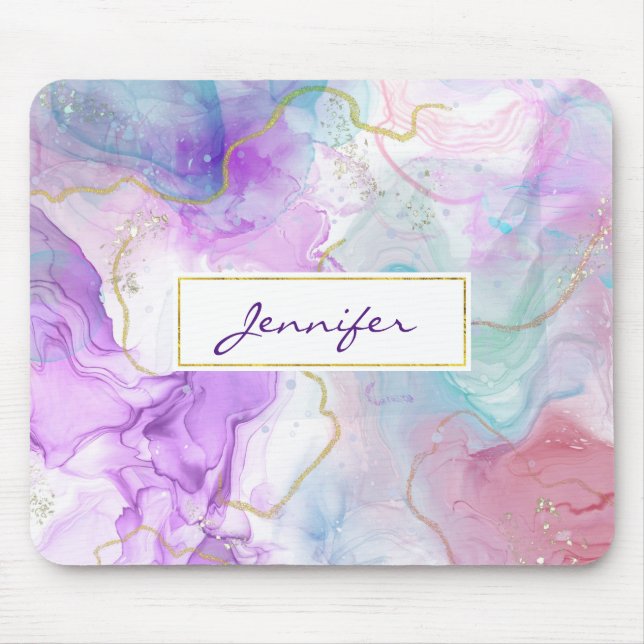 Purple, Green, Pink Flowing Colours Elegant Mouse Mat (Front)