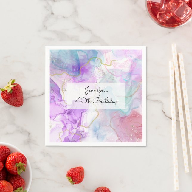 Purple, Green, Pink Flowing Colours Elegant Napkin (Insitu)