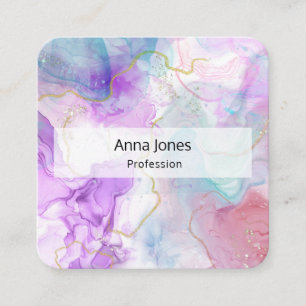 Purple, Green, Pink Flowing Colours Elegant Square Business Card