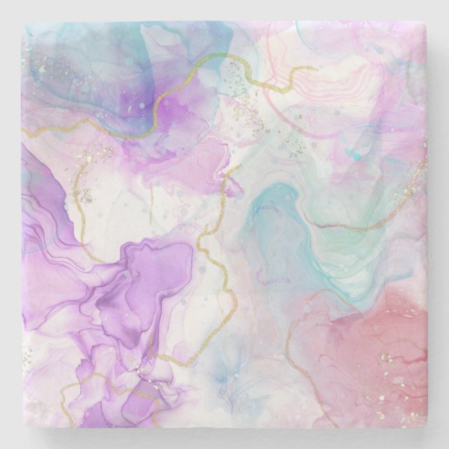 Purple, Green, Pink Flowing Colours Elegant Stone Coaster (Front)