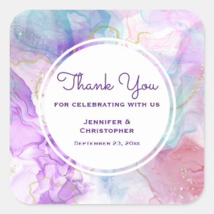 Purple, Green, Pink Flowing Colours Thank You Square Sticker