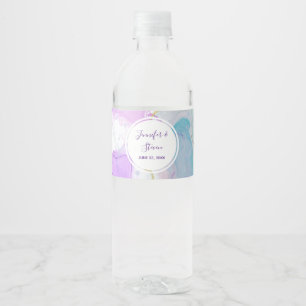 Purple, Green, Pink Flowing Colours Wedding Water Bottle Label