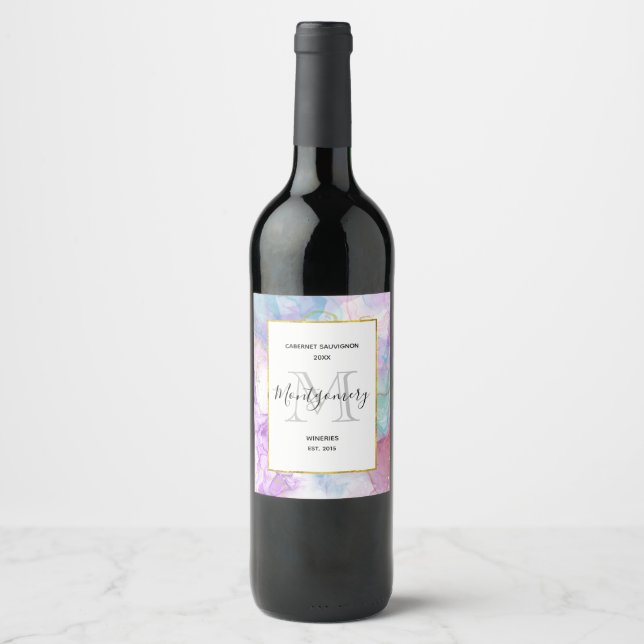 Purple, Green, Pink Flowing Colours Wine Making Label (Front)