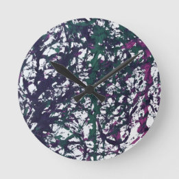 Purple, Green, Pink, Marble artwork Round Clock