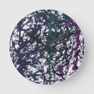 Purple, Green, Pink, Marble artwork Round Clock