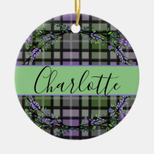Purple green plaid lavender  ceramic tree decoration