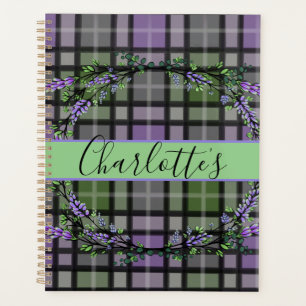 Purple green plaid lavender planner