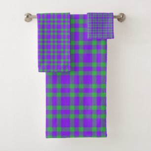 Purple Green Plaid Pattern Bath Towel Set