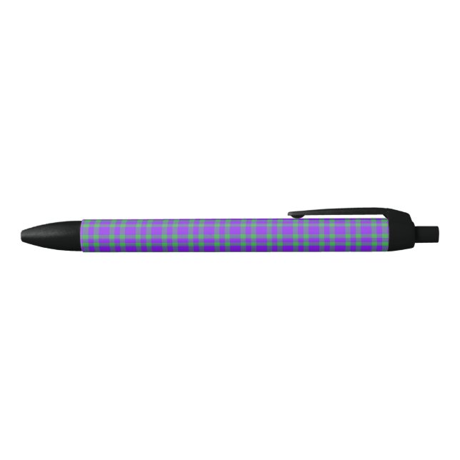 Purple Green Plaid Pattern Black Ink Pen (Top)