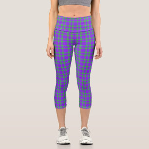 Purple Green Plaid Pattern Capri Leggings