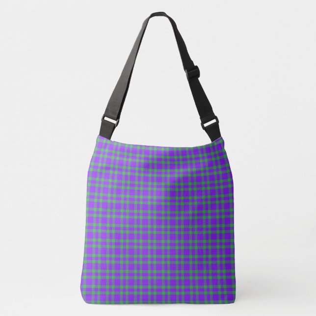 Purple Green Plaid Pattern Crossbody Bag (Front)
