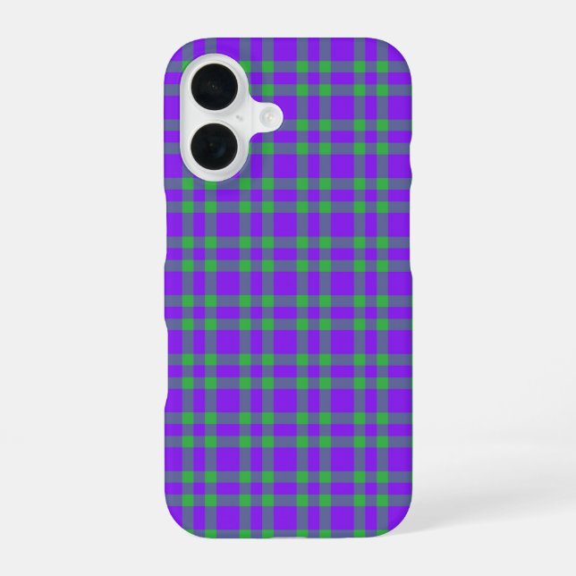 Purple Green Plaid Pattern iPhone 16 Case (Back)