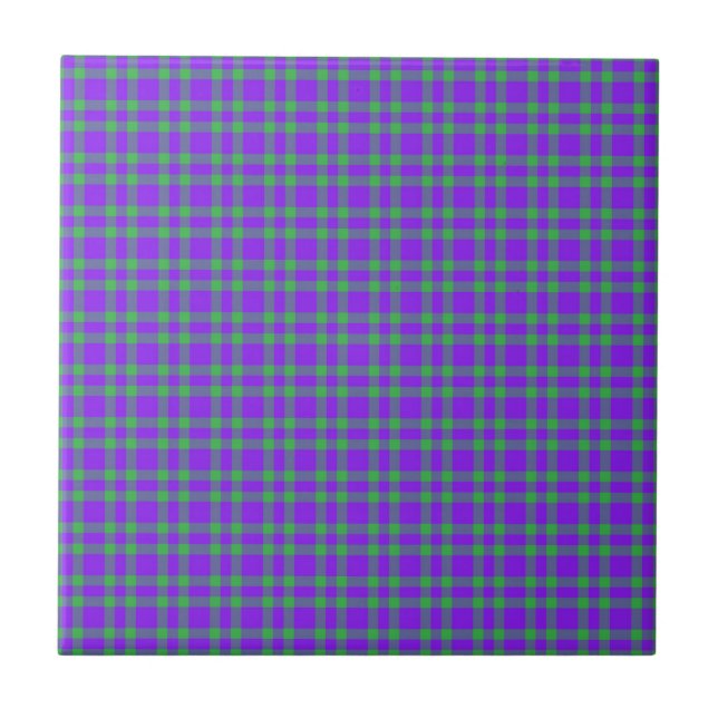 Purple Green Plaid Pattern Tile (Front)