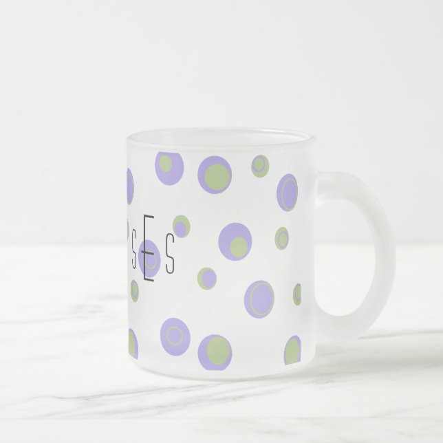 Purple Green Polka Dots Monogrammed Frosted Glass Coffee Mug (Right)