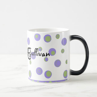 Purple Green Polka Dots Monogrammed Magic Mug