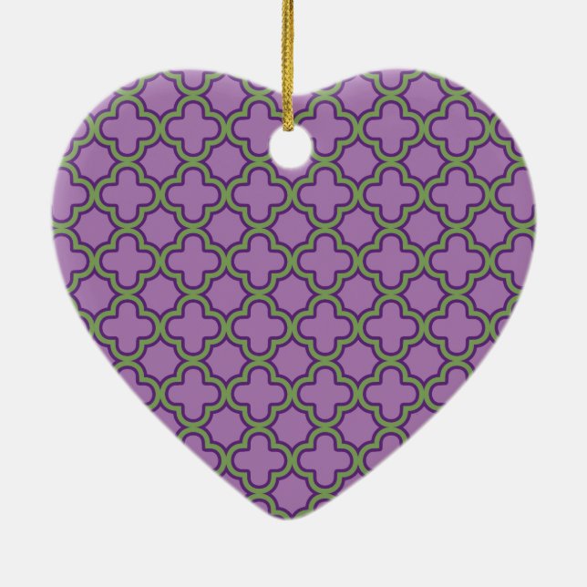 Purple & Green Quatrefoil French Classic Geometric Ceramic Tree Decoration (Back)