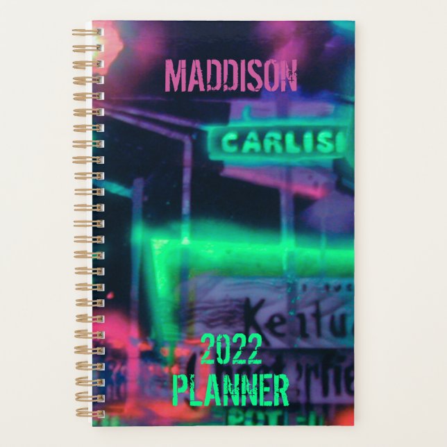 Purple Green Red Neon Lights Medley Planner (Front)