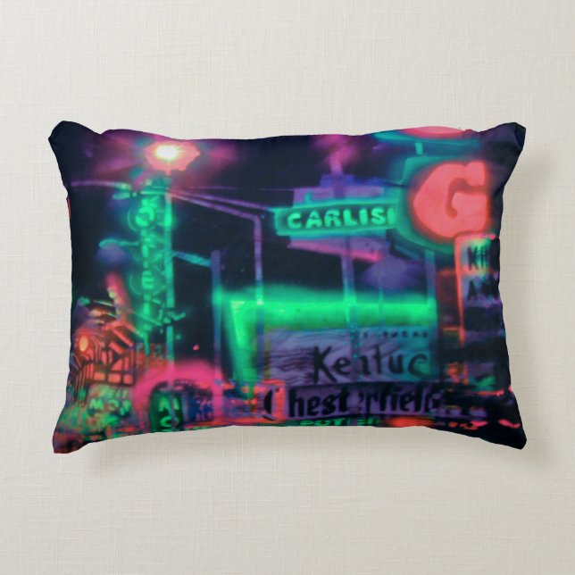 Purple Green Red Neon Lights Rainy Night Decorative Cushion (Front)