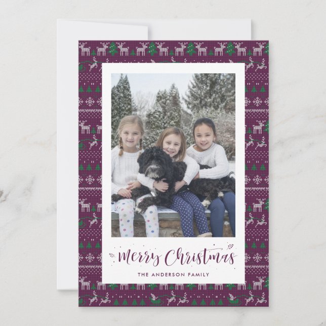 Purple Green Santa Claus Photo Christmas Cards (Front)
