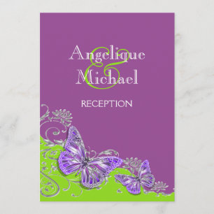 Purple green silver wedding engagement invitation