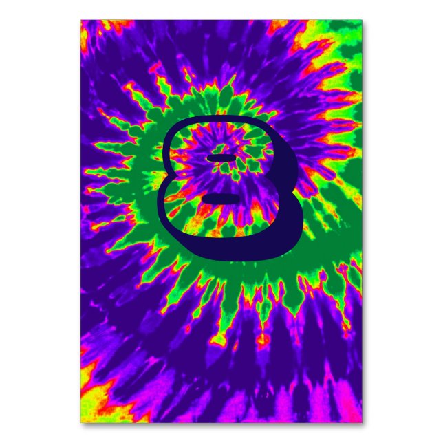 Purple & Green Spiral Tie Dye Wedding Table Eight Number (Front)