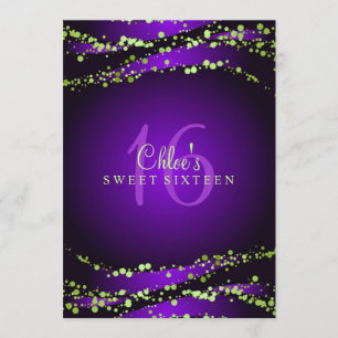Purple & Green Stardust   Sweet 16 Invitation