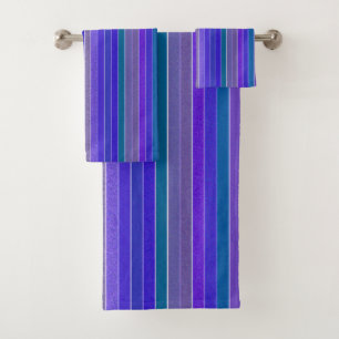 Purple Green Stripe Bath Towel Set