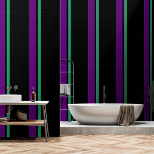 Purple + Green Stripe Black Wallpaper